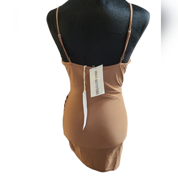 NWT Lumiere by Urban Outfitters L Cocoa knit mini Dress ruching spaghetti strap - Picture 6 of 10